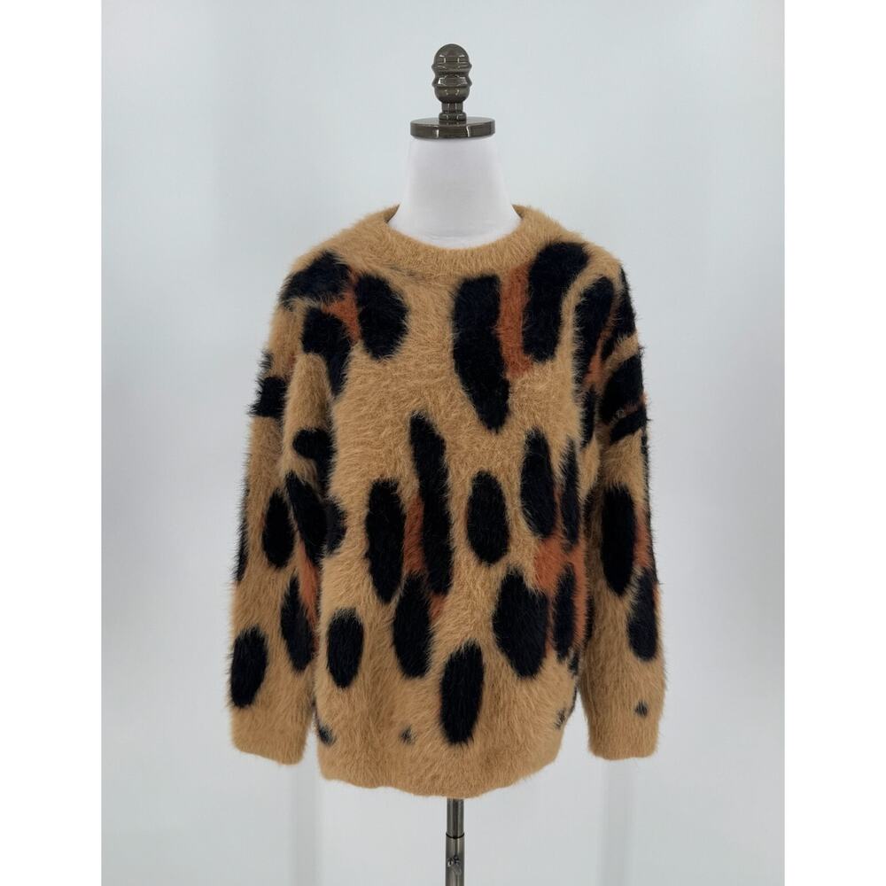 Simon Miller Womens Brown Animal Print Dozy Fuzzy Sweater Sz XS